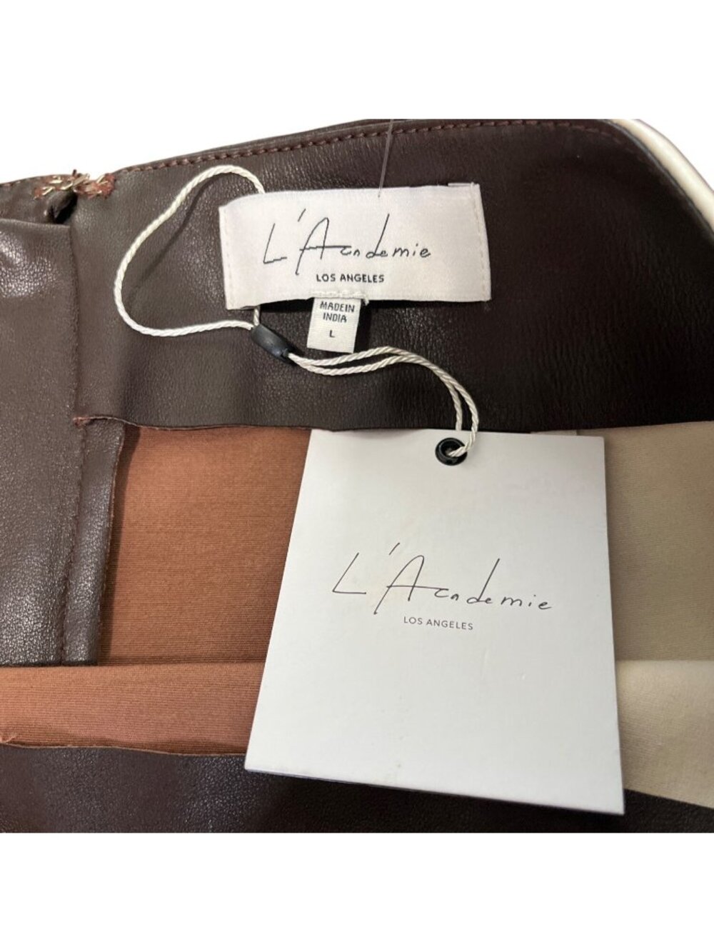 LAcademie Womens Size L The Hanriette Leather Pant Brown Cream Two-Tone - Picture 4 of 10